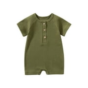 JGTDBPO Newborn Baby Girl Boy Clothes Summer Outfits Infant Short Sleeve Romper Jumpsuit Cotton Linen Solid Color T-Shirt Bodysuit Bodysuit Cute Newborn Clothes for Girl